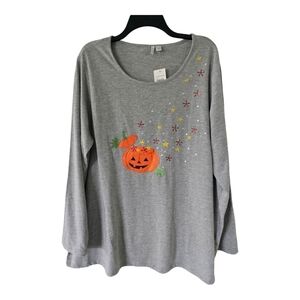 Cato Sweatshirt Womens 18 Plus Gray Halloween Pumpkins Long Sleeve Festive